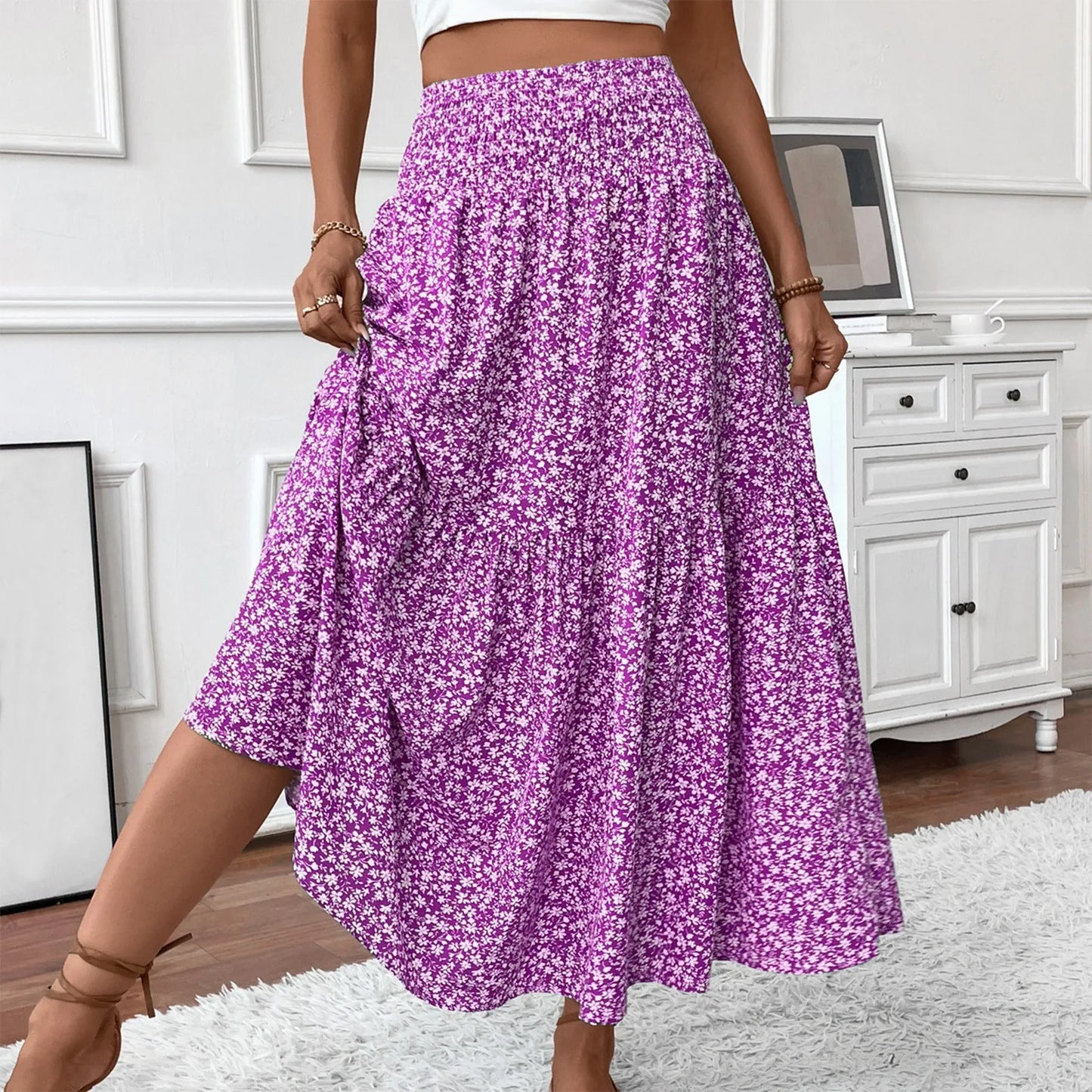 Women’s Pleated Floral A-Line Skirt