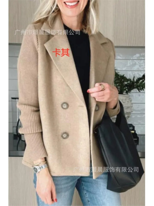 Women’s Knitted Tweed Blazer – Double-Breasted Short Coat